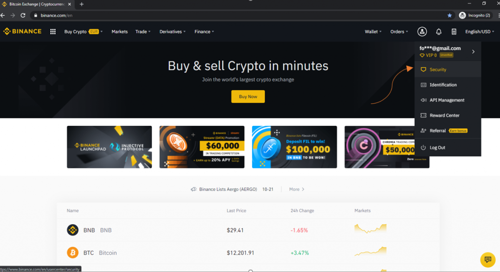 افزایش امنیت حساب بایننس